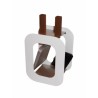 STRUVAY : Garniture de cheminée, Mod. Cube, époxy blanc, inox brossé mat, poignées noyer